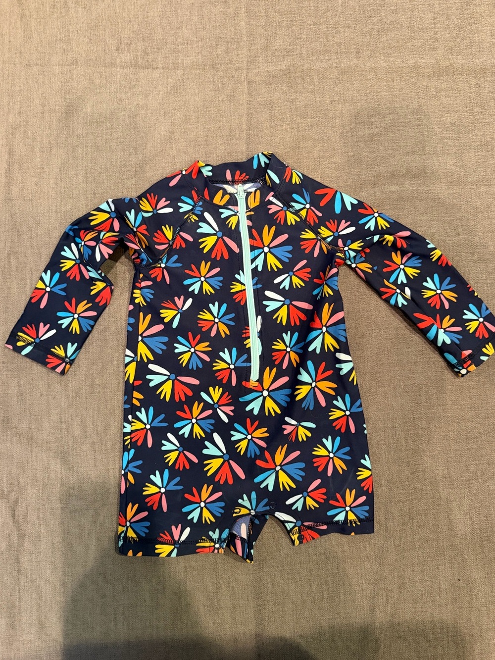 Primary 12-18M Long Sleeve Rashguard Swimsuit - Navy with Multicolor Floral